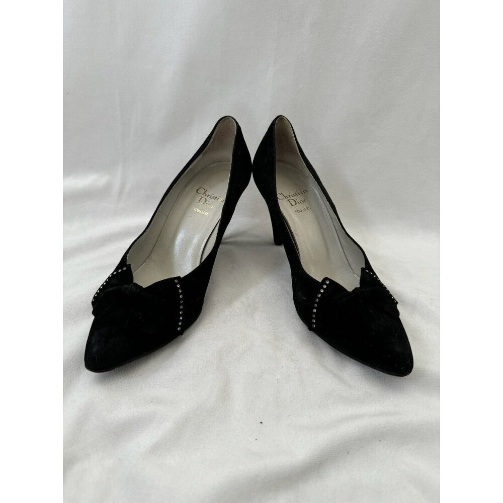 Christian Dior Women's Shoes Stiletto Heels Rhinestone Black Bow Size 5.5